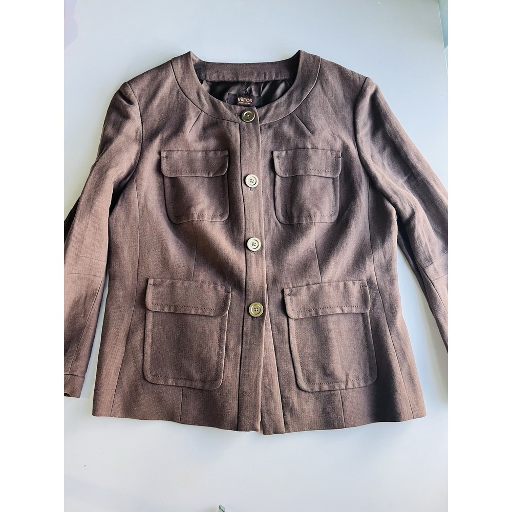 Victor Alfaro Silk Linen Blazer/ Jacket Button Crewneck Utilitarian Pockets